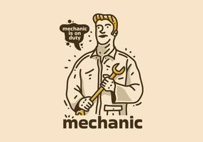 Vintage illustration of man holding wrench vector