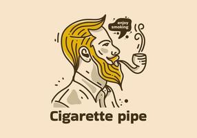 Vintage illustration of man smoking with cigarette pipe vector