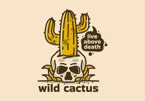 ilustración vintage de cactus en el cráneo vector