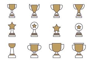 Set of Winner  trophy vector. Illustration of  Trophy or cup, sports award, champion collection in two tone style vector