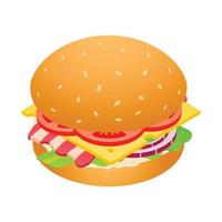 American hamburger unhealthy food icon, isometric style vector