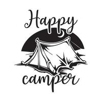 Happy camper Vector illustration with hand-drawn lettering on texture background prints and posters. Calligraphic chalk design