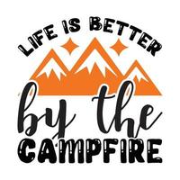 Life is better by the campfire Vector illustration with hand-drawn lettering on texture background prints and posters. Calligraphic chalk design