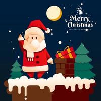 Santa Claus Cute Character Giving Prize on the Rooftop home vector