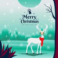 Beauty White Reindeer in Forest under the Snowflake Illustration vector