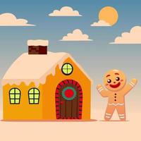 Gingerbread Mascot character cute happy with their Sweet Home kids Illustration Vector