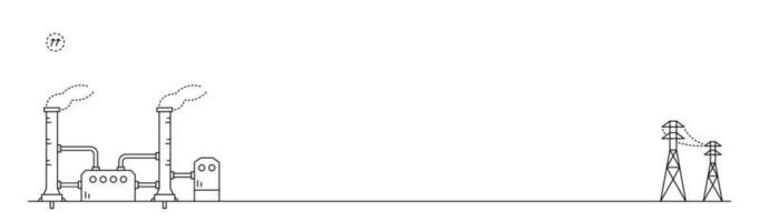 Geothermal power station drawing in line art style. Divider with Renewable energy source. vector