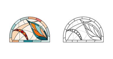 Stained Church glass worksheet. Color and bw rectangles. vector