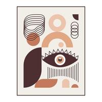 Bauhaus geometric boho poster. Abstract shapes and eye. vector