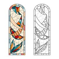 Stained Church glass worksheet. Color and bw rectangles. vector