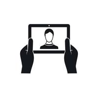 Hands holding tablet icon, simple style vector