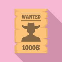 Western wanted paper icon, flat style vector