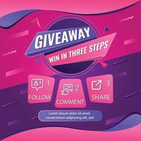 Giveaway quiz contest for social media feed. template giveaway prize win competition follow the steps below vector