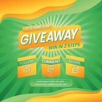 Giveaway quiz contest for social media feed. template giveaway prize win competition follow the steps below vector