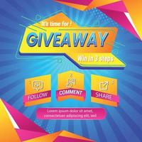 Giveaway quiz contest for social media feed. template giveaway prize win competition follow the steps below vector