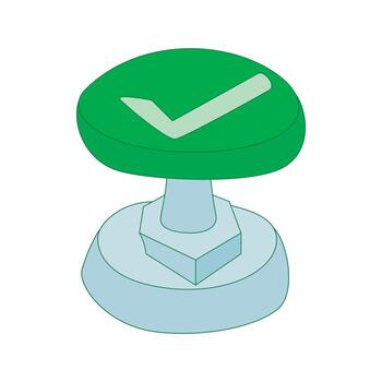 botón verde con icono de marca de verificación, estilo de dibujos animados vector