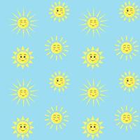 Seamless pattern with kawaii sun characters on blue background. Design for textiles, texture, fabrics, wallpaper and packaging paper. vector