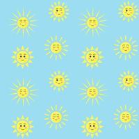 Seamless pattern with kawaii sun characters on blue background. Design for textiles, texture, fabrics, wallpaper and packaging paper. vector