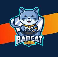 diseño de logotipo de esport de personaje de mascota lindo gato malo con palo de juego para logotipo de juego vector