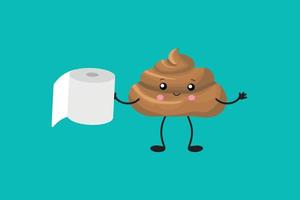 Brown poop illustration. Pile of dog poo in flat cartoon style isolated on white background. Funny excrement art. vector