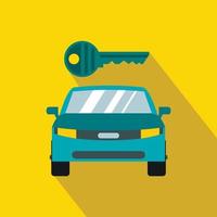 Blue car and key icon in flat style vector