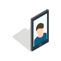 Photo of a man on the screen of smartphone icon vector