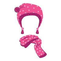 Pink hat and scarf icon, cartoon style vector