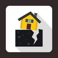 House after an earthquake icon, flat style vector