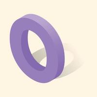 O letter in isometric 3d style with shadow vector