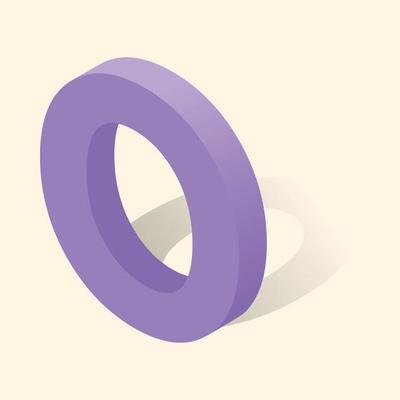 O letter in isometric 3d style with shadow