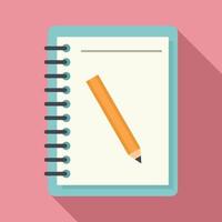 Lesson pencil notebook icon, flat style vector