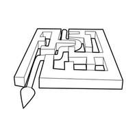 Path with arrow across labyrinth icon vector