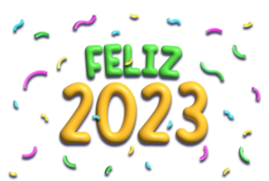 Colorful happy 2023 3d render in Portuguese. Translation - Happy 2023. png