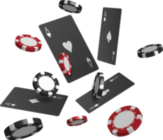 schwarze Pokerkarte mit vier Assen und Spielchips png