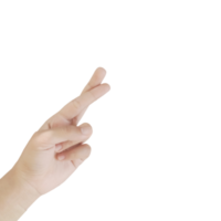 Nahaufnahme asiatische weibliche Hand zeigt zwei Finger Randlicht für Lüge und Wunsch, für Glücksgeste, Zeichenarm und Hand isolierte Hintergrundsymbolsprache png