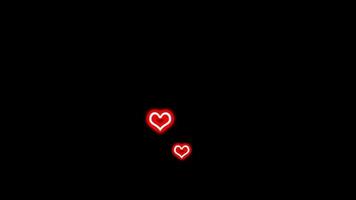 iconos de corazón de neón rojo aparecen en animación con fondo negro. vídeo de concepto de amor video