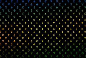 Patrón de vector de arco iris multicolor oscuro con símbolo de tarjetas.