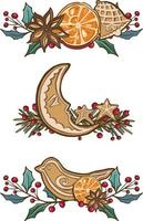 Christmas decorative ornaments, set. Vector