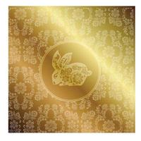 Golden banner with Hare, rabbit in Khokhloma style, vector illustration