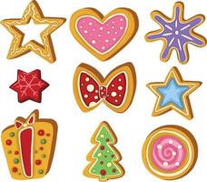 conjunto de galletas dulces navideñas de pan de jengibre aisladas. vector