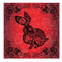 Black ethnic boho rabbit on red banner background vector
