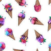 Seamless pattern with ice cream in a cone. vector