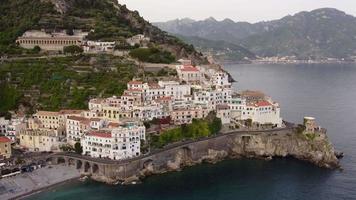 Amalfi town aerial view on the Amalfi Coast, district of Salerno, Southern Italy video