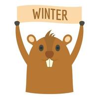 Groundhog in winter icon, flat style vector