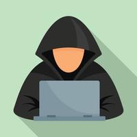 Hacker at laptop icon, flat style vector