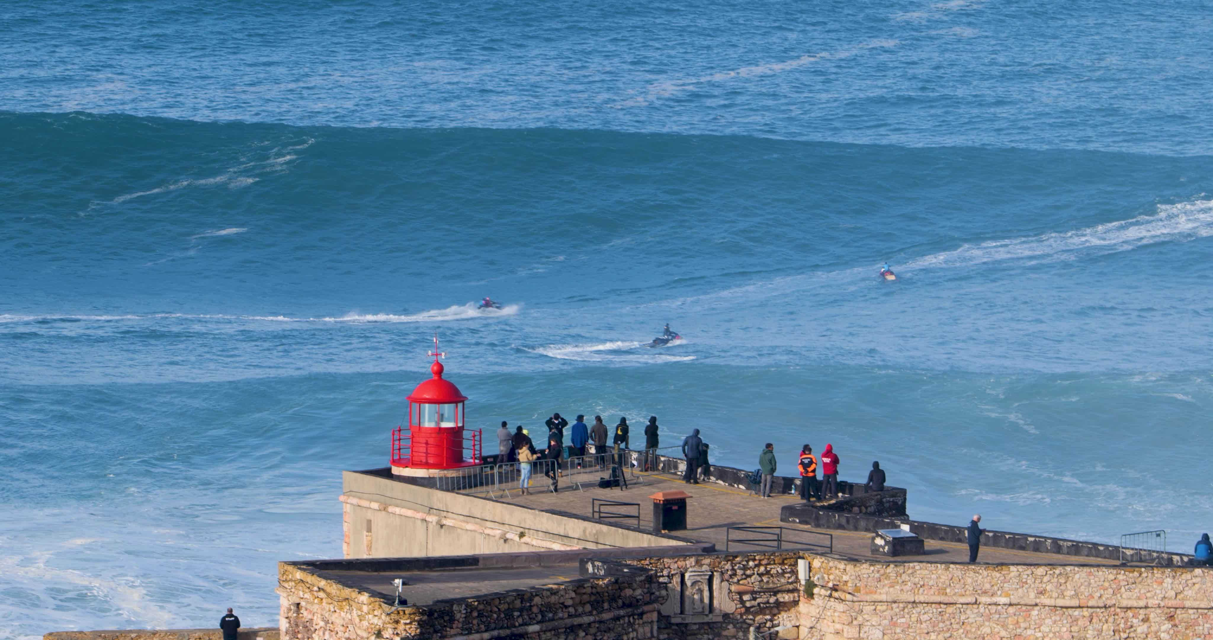 Nazare, Portugal November 7, 2022 People watching the big giant waves