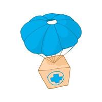 Medicine aid in a box with a parachute icon vector