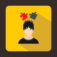Man with puzzles over head icon, flat style vector