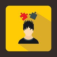 Man with puzzles over head icon, flat style vector