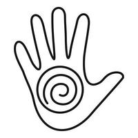 icono de hipnosis espiral de mano, estilo de contorno vector